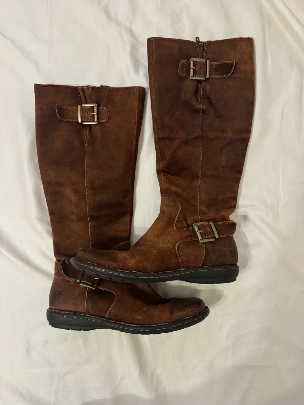 Born Women's Brown Suede Over-the-Knee Buckle Boots